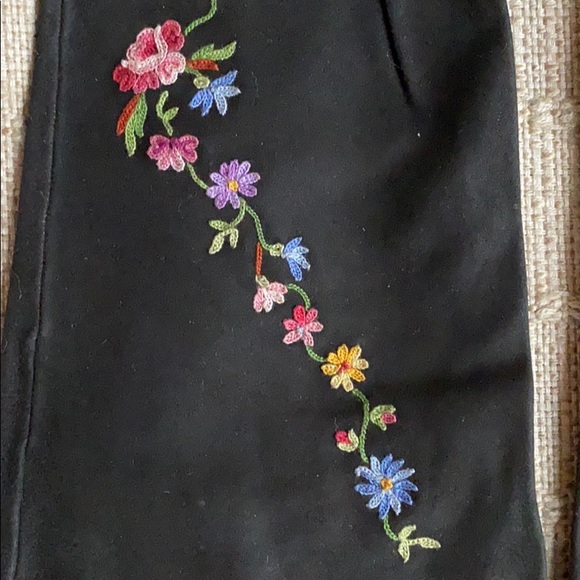 Vintage Handmade Parisian Floral Embroidered Purse Gloves Set